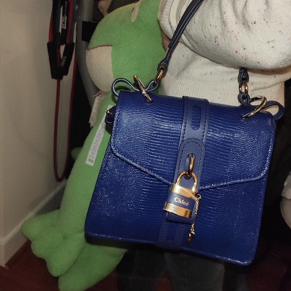 Chloe Medium Aby Lizard Embossed Calfskin Shoulder Bag In Captive Blue - Picture 5 of 17